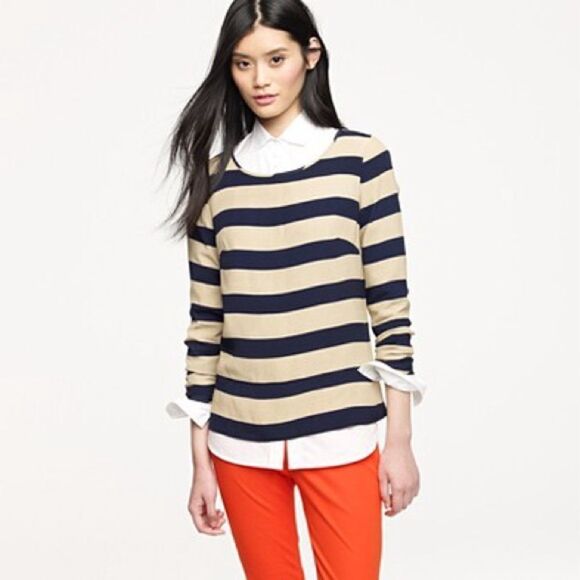 J. Crew Tops - J. Crew Scoopneck Blouse in Navy Tan Seine Stripe Size 6